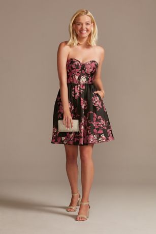 Strapless A-Line Floral Jacquard Dress ...